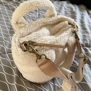 Teddy Small Tote Bag White Cream Sherpa crossbody NEW